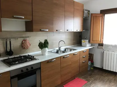 Cucina o angolo cottura di Stazzo Gallurese con vista sul golfo di Olbia